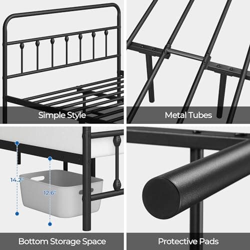 Yaheetech Classic Metal Platform Bed Frame Mattress Foundation with Victorian Style Iron-Art Headboard/Footboard/Under Bed Storage/No Box Spring Needed/Queen Size Black