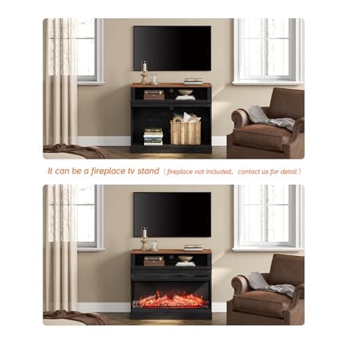 WAMPAT 2 in 1 TV Stand Set for 100 inch TV, Farmhouse Entertainment Center with 4 Mesh Door and Open Storage Shelves, Wood Media TV Console Table for Dining and Bedroom，Dark Walnut and Black