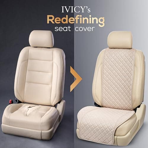 IVICY Linen Car Seat Cover for Cars - Non-Slip Soft & Breathable - Front Car Seat Protector Covers Universal Fits Most Automotive, Vans, SUVs, Trucks - 1 Unit - Beige