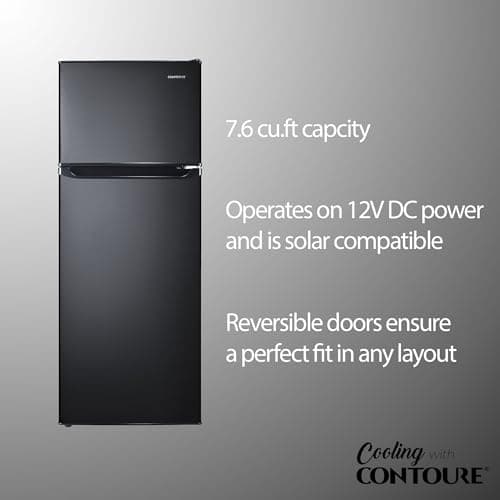 RV Refrigerator, Black, 7.6 cu.ft. | 12V | Compact RV Fridge | Customizable Controls | Space-Saving Design | R-780BK-12V