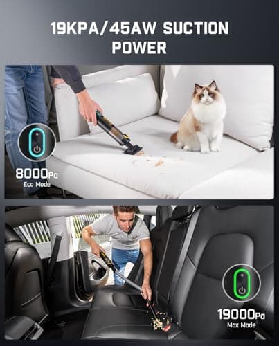 Fanttik Slim V8 Apex Car Vacuum, 4-in-1 Portable Mini Cordless Vacuum with 19000pa Suction Power, Type-C Charge, 2 Suction Modes, Handheld Vacuum for Car, Office Desk, Keyboards (Black)