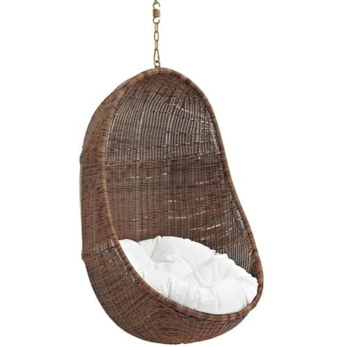 Modway EEI-2277-YLW-WHI-SET Bean Wicker Rattan Outdoor Patio Balcony Porch Lounge Swing Chair Set with Stand Coffee White