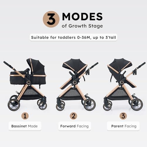 2 in 1 Baby Stroller, Convertible Bassinet Pushchair for Infants and Newborns 0-36 Months