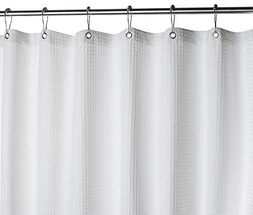 Creative Scents Fabric White Shower Curtain for Bathroom - Spa, Hotel Luxury Matt Waffle Weave Square Design, Water Repellent, 230 GSM Weighty Cloth, 72" x 72" for Decorative Bathroom Curtains