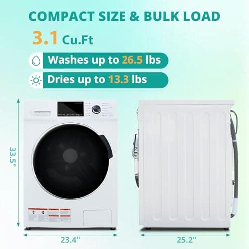 Washer and Dryer Combo, 3.1 cu.ft, Apartment Ventless All In One Washer Dryer,110V 24"W Large Capacity Front Load Washing Machine and Dryer, Compact Lavadora y Secadora 2 en 1 for RV Apartment Home