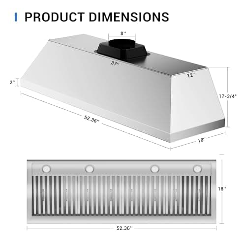 54-inch Range Hood Insert, CT Copper Tailor Built-In Vent Hood Ducted with 4-Speed Fan, 1260 CFM, LED Light, Dishwasher-safe Baffle Filter, in Stainless Steel