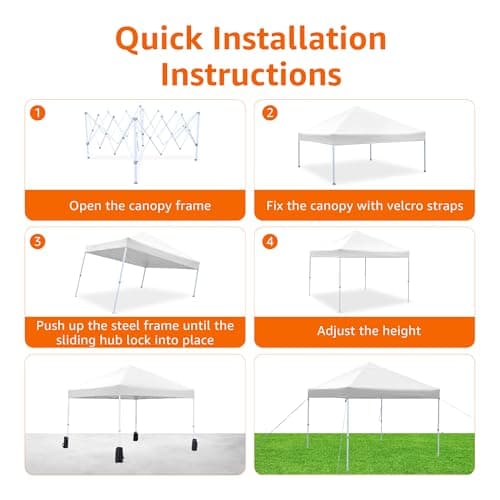 Amazon Basics Outdoor Pop Up 10 x 10 Canopy Tent for Events, Portable with Easy Setup, Includes Wheeled Carry Bag, 8 Pegs, 4 Ropes, 4 Weighted Bags, White