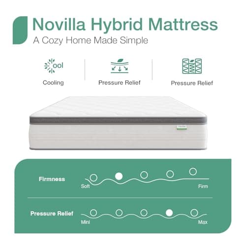 Novilla Twin Mattress, 10 Inch Twin Hybrid Mattress for Kids, Pocket Innerspring Pillow Top Mattresses for Motion Isolation, Pressure Relief & Edge Support,Soft Feel but Supportive