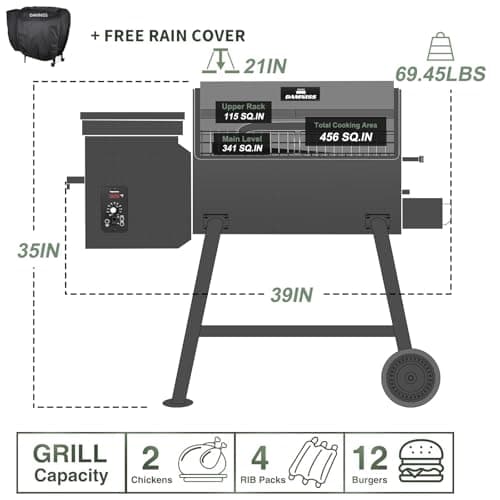 Grills DAPG-03 Electric Wood Pellet Smoker Grill, 456 SQ.IN Cook Area Pellet Grill with Auto Feed & PID Temperature Control (180-450°F), 8 in 1 BBQ Grill for Backyard Outdoor