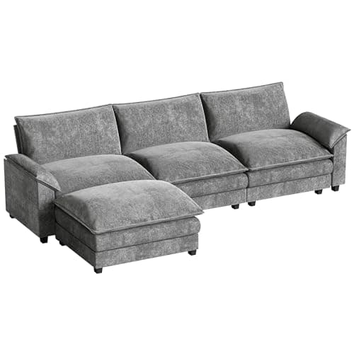 Homall 119" Modular Sectional Sofa, L Shaped Sofa Couch with Reversible Ottoman, DIY Combination Chenille Deep 3-Seat Cloud Couch for Living Room, Apartment (Light Grey, L Shaped Sofa)
