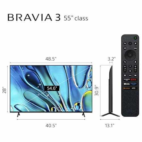Sony 55-Inch 4K Ultra HD BRAVIA 3 LED Smart TV with Google TV, LED Flat Screen, Dolby Vision HDR, Google TV, Exclusive PS5 Features, 2024 Model (K-55S30)