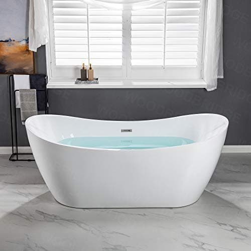 WOODBRIDGE 71"Freestanding White Acylic Soaking Bathtub with Chrome Drain and Overflow,B0017 C