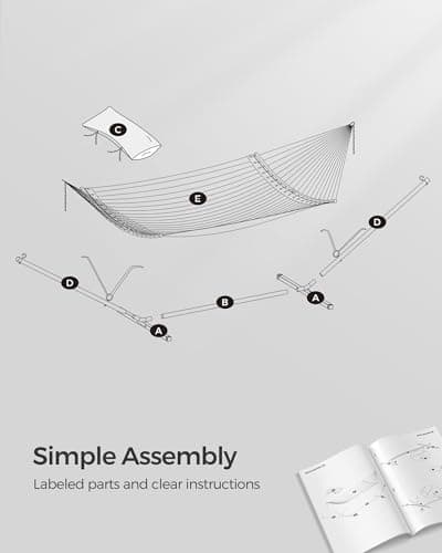 SONGMICS Hammock with Stand, Quilted Hammock with Curved Bamboo Spreaders, Pillow, 78.7 x 55.1 Inches, Portable Padded Hammock Holds up to 440 lb, Black and Gray UGHS002G01