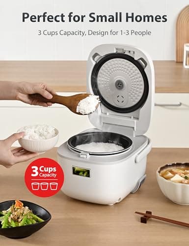 TOSHIBA Mini Rice Cooker, 3 Cups Uncooked Small Rice Cooker, Steamer & Warmer, With Fuzzy Logic And One-Touch Cooking, 24 Hour Delay Timer And Auto Keep Warm Feature, White