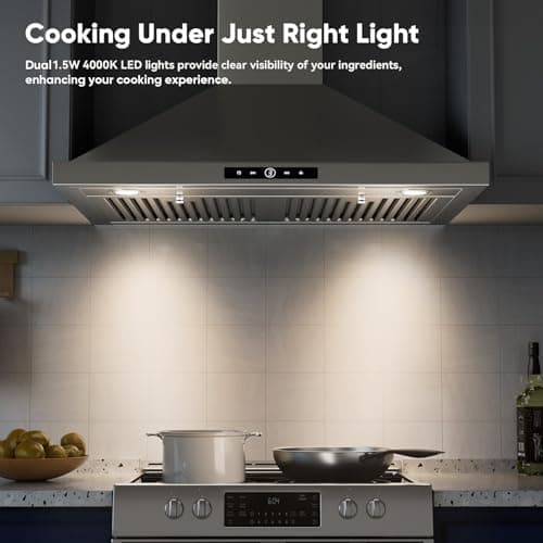 Wall Mount Range Hood 30 inch, 580 CFM, Ducted/Ductless Convertible, Stainless Steel Kitchen Vent Hood with 3-Speed Fan and LED Lights