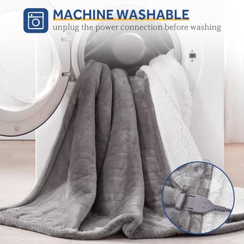 Sealy Electric Throw Blanket, Flannel & Sherpa Heated Throw with 6 Heating Levels & 2-10 Hours Auto Shut Off, Fast Heating & Machine Washable, 50x60 Inch, Light Grey