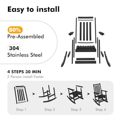 Oversized Outdoor Rocking Chairs Set of 2,All Weather Rocker Chair with More Comfortable Seat Panel for Porch Patio Outside(Black)