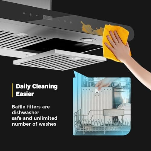 Empava 36 Inch Island Range Vent Hood Ceiling-Mount, Convertible Ducted/Ductless, 3-Speed Touch Control Timer, Stainless Steel Baffle, 4 LED Lights (Charcoal Filters Sold Separately)