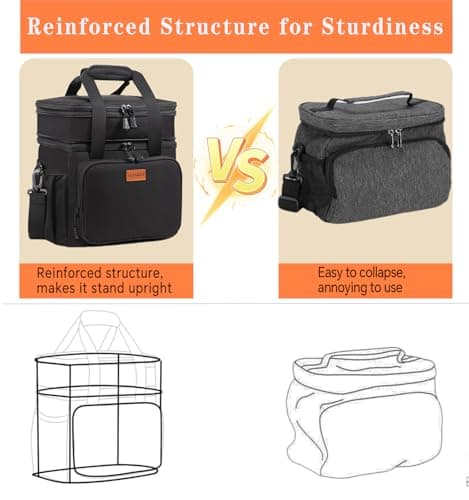 GLENKEY Expandable Insulated Large Lunch Box, Double Deck Heavy Duty Durable Lunch Bag Leakproof Cooler Bags for Men Women Adults Work Shift Flight Beach Daytrip, 20 Can, Black