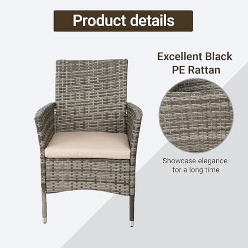4 Piece Wicker Outdoor Furniture Set, Patio Conversation Set, Woven PE Rattan and Steel with Beige Removable Cushions for Patio, Deck, Lawn and Poolside (Hemp Gray and Beige)