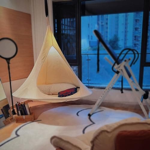 Flying Saucer Shape Hammock Swing Chair Teepee Hammock Stand Garden Outdoors Chair Hanging Swinging Swings Tree Chairs Free Standing for Kids & Adults Indoor Outdoor Hammock Tent,Rose red,100cm