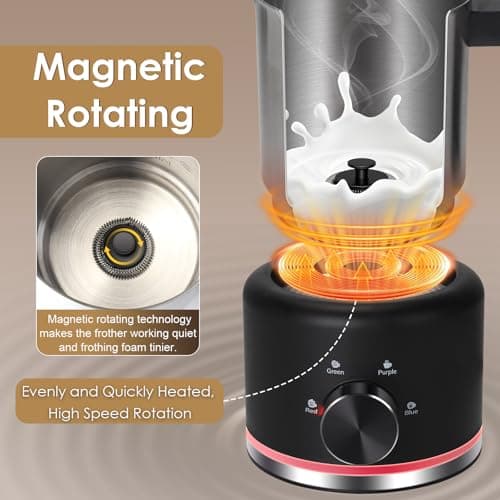 Milk Frother and Steamer, 16.9 OZ Milk Frother for Coffee, 4 in 1 Frother Separable Easy to Use and Clean, Durable Safe Silent Working for Coffee, Latte, Cappuccino Hot Chocolate, Black