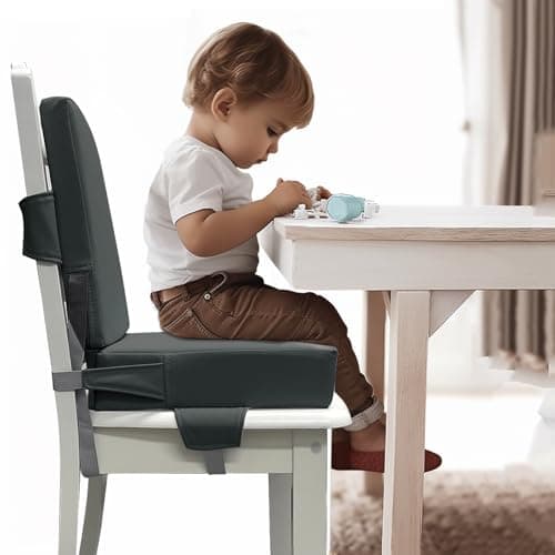 Booster Seat for Dining Table, PU Anti-Scratch Easy Cleaning Kids Toddler Booster Seat for Table, Portable Travel Increasing Cushion for Chair - Dark Grey