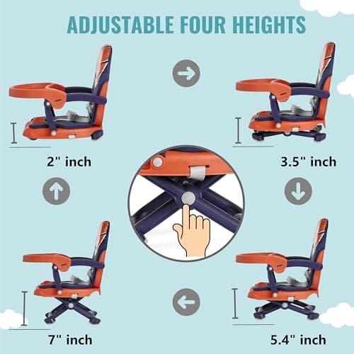 Dream On Me Munch N Go Booster Seat for Dining Table, Lightweight Compact Fold Travel Booster Seat, 3-in-1 Convertible, Four Level Height Adjustment and Easy Tray Removal