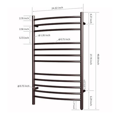 HEATGENE Towel Warmer Venetian Bronze, Electric Hot Towel Rails, Wall-Mounted Large 12 Bars Warming Towel Racks, Plug-in/Hardwired Heated Towel Rails