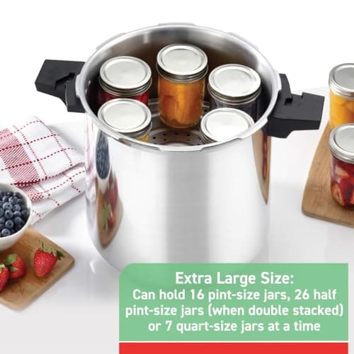 T-fal Pressure Cooker Aluminum Pressure Canner, 22 Quart, 3 PSI Settings, Cookware, Pots and Pans, Large Capacity, Cooling Racks, Recipe Booket, Canning Vegetables, Meats, Poultry, Seafood, Silver