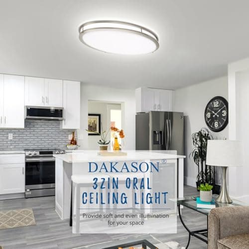 DAKASON 32In Oval LED Flush Mount Light for Kitchen/Living Room, 50W Large LED Ceiling Light Fixture, 3500K/4000K/5000K Adjustable, Dimmable for Dining Room/Bedroom