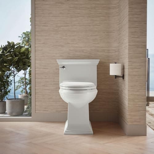 KOHLER K-6428-0 Memoirs Stately Comfort Height Skirted One-Piece Compact Elongated 1.28 GPF Toilet with AquaPiston Flush Technology and Left-Hand Trip Lever, White
