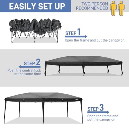 VINGLI 10x20 ft Pop Up Canopy Tent with 6 Sidewalls, Carry Bag, Outdoor Gazebo, Patio Event, Commercial Canopy (Black)