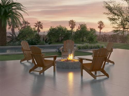 Ciokea Folding Adirondack Chair Wood Texture, Patio Adirondack Chair Weather Resistant, Plastic Fire Pit Chair with Cup Holder, Lawn Chair for Outdoor Porch Garden Backyard Deck (Teak)