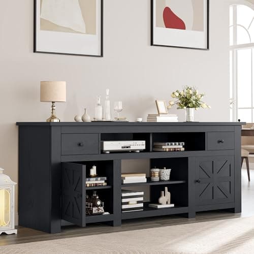 YITAHOME TV Stand for 75/80 Inch TV, Entertainment Center, TV Cabinet with Drawers and Power Outlet, Black TV Console for Living Room Furniture (70 Inch Lenght 30 Inch High)