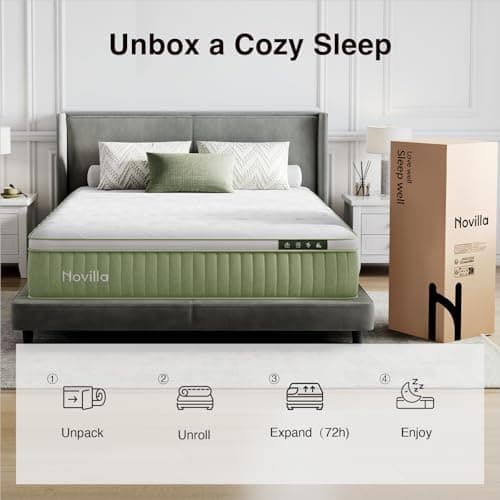 Novilla Hybrid King Mattress, 12 Inch King Size Hybrid Mattress in a Box with Individually Wrapped Coils & Euro Top for Pressure Relief & Motion Isolation & Cool Night Sleep, CertiPUR-US Certified