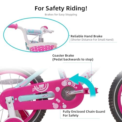 JOYSTAR Paris Girls Bike for Ages 3-8 Years Old, 14 16 18 Inch Kids Bike with Training Wheels, Basket and Handbrake, Multiple Colors
