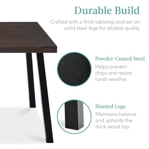 Best Choice Products 6-Person Indoor Outdoor Acacia Wood Dining Table, Picnic Table w/Powder-Coated Steel, 350 Pound Capacity Legs - Espresso