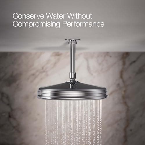 KOHLER 13696-CP 10-inch Single-Function Rainhead, Traditional Rain Shower Head, Round Rainfall Shower Head, 2.5 GPM, Polished Chrome