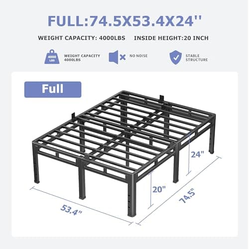 NKZ 24 Inch Full Size Bed Frame, Metal Bed Frame & Box Spring 2 in 1 Platform with Round Corner Legs, 4000Lbs Heavy Duty Metal Frame, Mattress Slide Stopper, Headboard Hole, Noise-Free, Easy Assembly