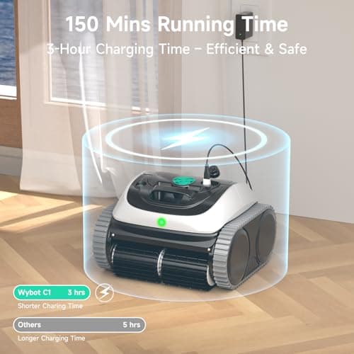 (2025 Upgrade) WYBOT C1 Robotic Pool Vacuum for Inground Pools, 150min Runtime Cordless Pool Cleaner, 4-in-1 Wall & Waterline Cleaning Up to 1,614Sq.ft, Smart Navigation, App Support