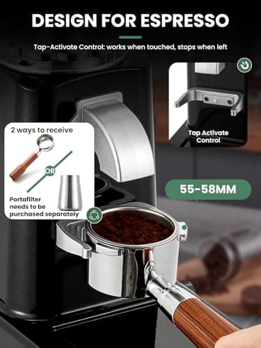 Huanyu Flat Burr Coffee Grinder with 19 Grinding Settings Large Capacity 35oz Black and Huanyu Electric Espresso Portafilter Cleaner with Dual Brush Heads and Three Scrapers Bundle