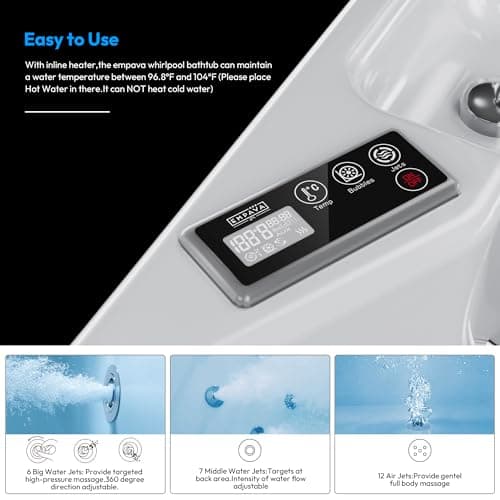 Empava Walk In Tub for Seniors,54" x 30'' Right Drain,12 Air & 13 Whirlpool Massage Jets Bathtub,with built-in Heater,2 Safety Handrail,19.25" Wide Right Outswing Door,Slip-Resistant Floor,Acrylic