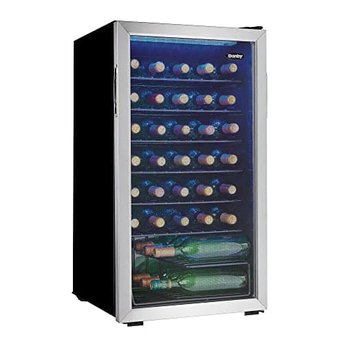 Danby DWC036A1BSSDB-6 3.3 Cu. Ft. Free Standing Wine Cooler, Holds 36 Bottles, Single Zone Fridge with Glass Door-Chiller for Kitchen, Home Bar, Stainless Steel