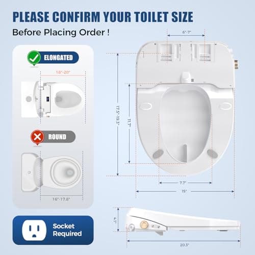 Bidet Toilet Seat, Electric Heated Toilet Seat Elongated with Instant Warm Water & Dryer, Rear and Feminine Washing, Self-Clean Nozzle, Slow Close Lid, Wireless Remote,Night Light