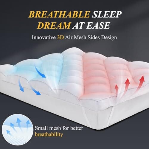 DOWNCOOL 3 Inch Queen Mattress, Ultra Thick and Fluffy Supportive Memory Foam Mattress Topper for Body Pain, Pad with Breathable Mesh Design for Deep Sleep, 80x60x3 Inches