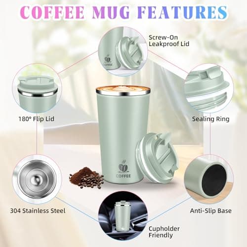 Hwawhin 17oz Insulated Travel Coffee Mug with Flip Lid – Leakproof Stainless Steel Insulated Coffee Tumblers, Reusable Coffee Cup for Hot & Cold Drinks, Perfect for Camping & On-the-Go