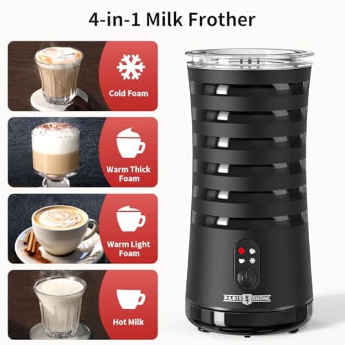 Paris Rhône Milk Frother, 4-in-1 Milk Steamer and Frother, Hot & Cold Foam Milk Warmer with Temperature Control, Auto Shut-Off Frothers for Coffee, Latte, Cappuccino, Macchiato