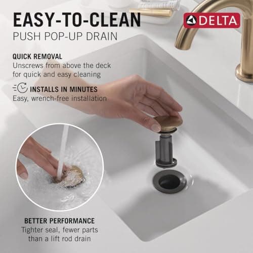 Delta Nicoli Brushed Gold Bathroom Faucet 3 Hole, 8 Inch Widespread Bathroom Sink Faucet for Vanity, Push-Pop Drain Assembly, Champagne Bronze 35894LF-CZ