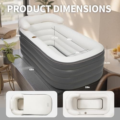 Inflatable Bathtub, Portable Bathtub Adult with Electric Air Pump, Freestanding Foldable Spa Tub with Backrest Cup Holder for Indoor Outdoor, Easy to Inflate＆Drain (Gray)